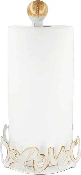 White Paper Towel Holder Countertop, Standing Paper Towel Roll Holder for Bathroom, Paper Towel Rack with Heavy Duty Base for Kitchen