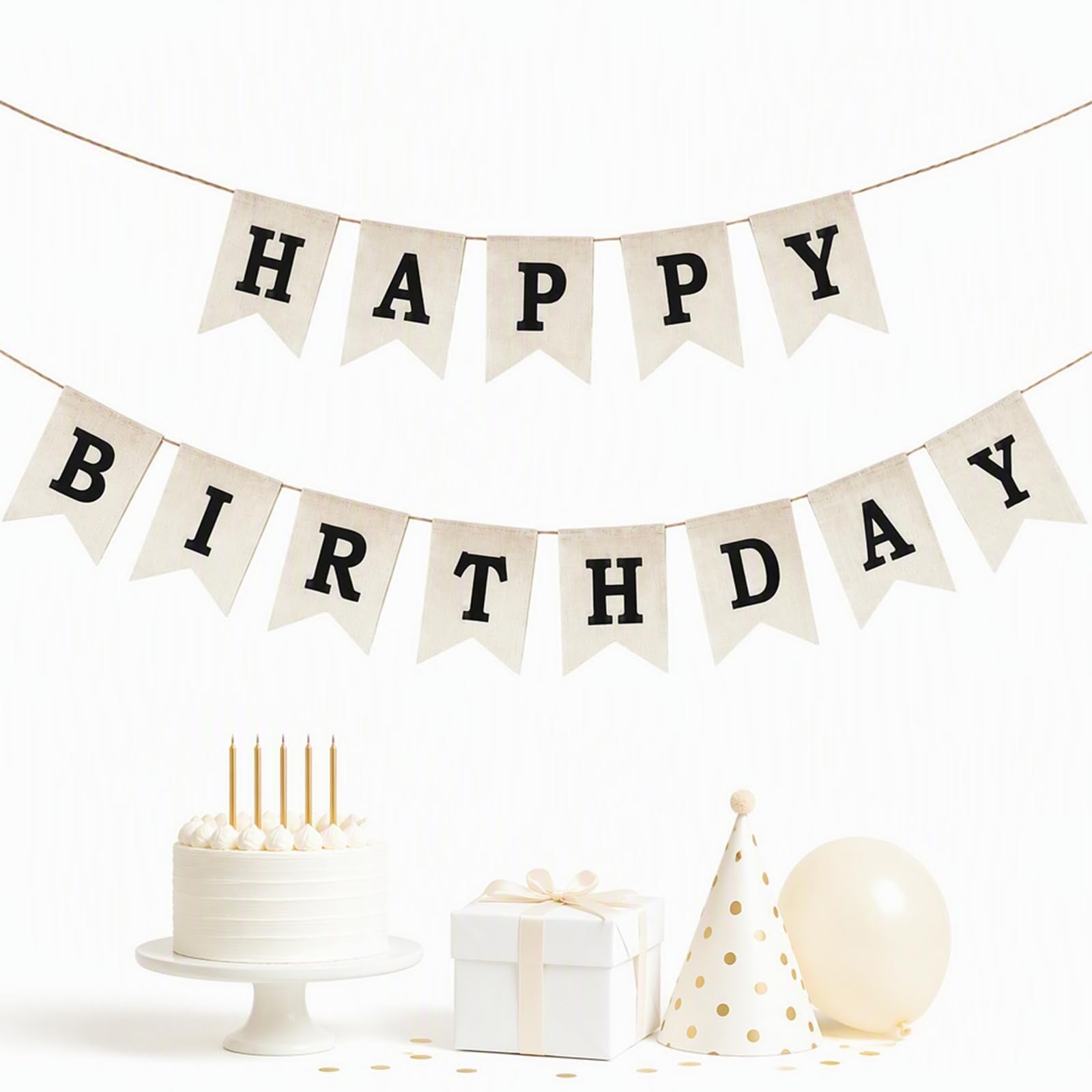 Black Happy Birthday Bunting, Pre-Strung Hessian Birthday Banner