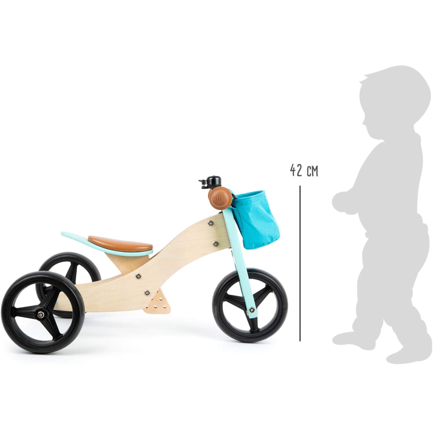 small foot Trike 2 in 1 Türkis aus Holz, Drei-und Laufrad, mit verstellbarem Sitz und gummierten Reifen, 11610
