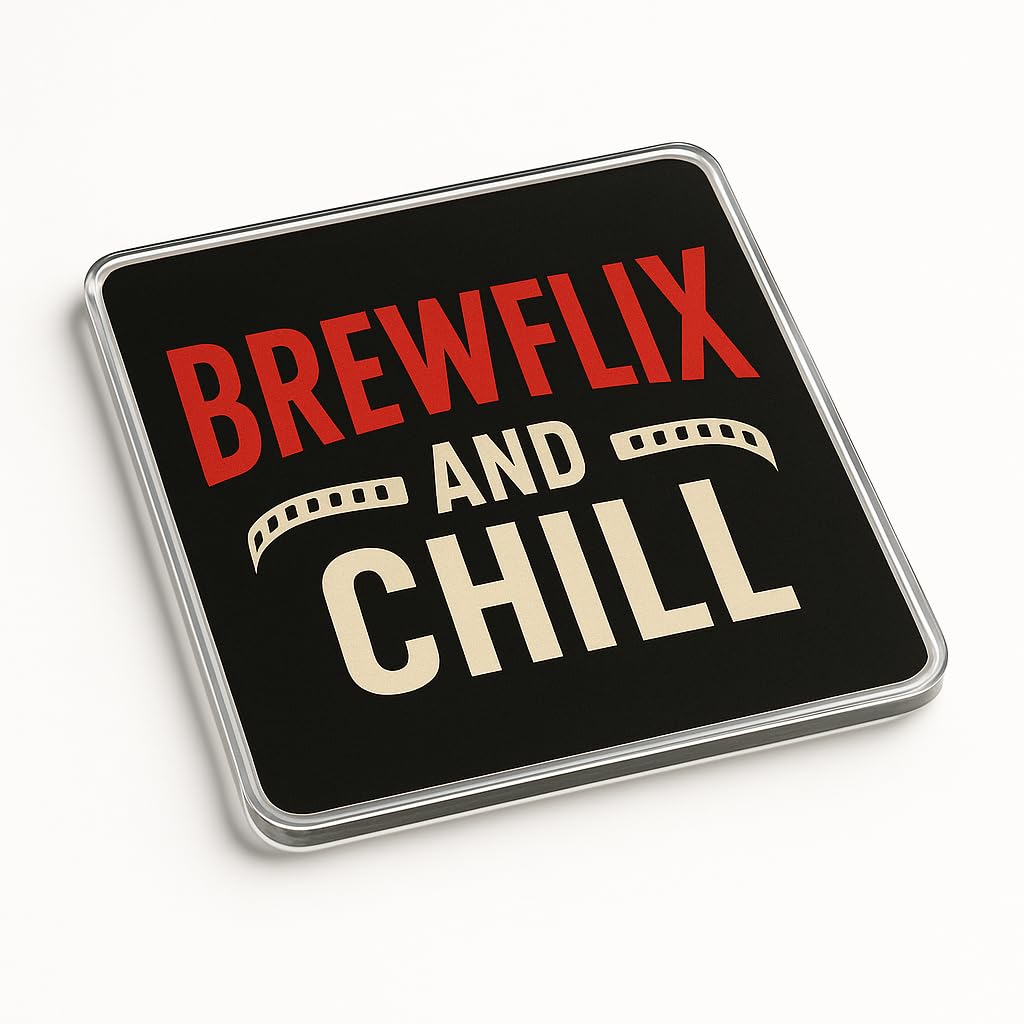 The Plum Penguin Cinematic Sip Funny Acrylic Coaster Gift - Design Brewflix And Chill Novelty Home Bar Accessory Drink Mat
