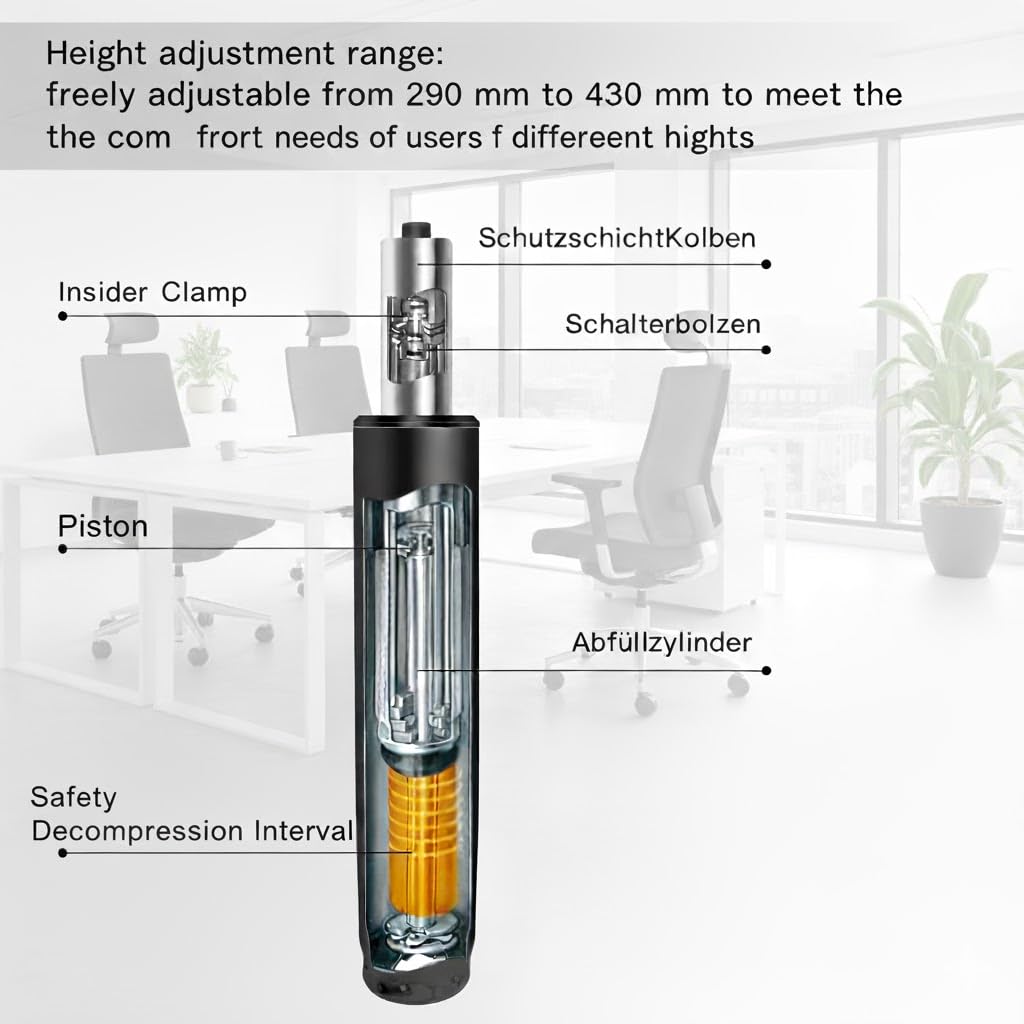 Gasdruckfeder Bürostuhl,Höhenverstellbar von 290 mm bis 430 mm,Schwarz | Dieses Produkt hat eine Tragfähigkeit von 1000 lbs (450 kg) und kann die Sitzsäulen von Bürostühlen und Drehstühlen ersetzen