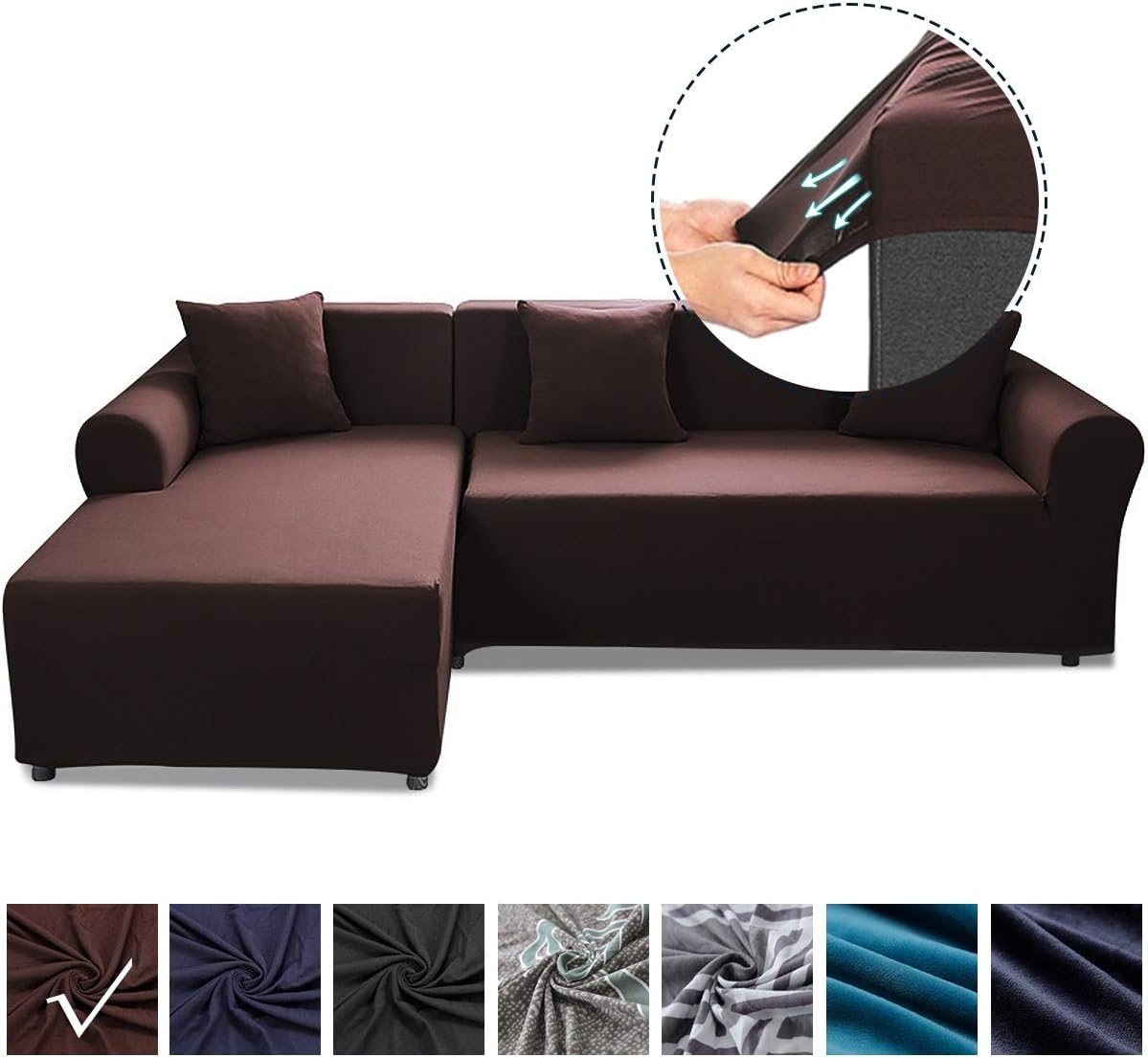 SAFETYON Sand Sofa Slipcover Elastic Sofa Cover Sets L Shape Stretch Furniture Cover Pet Dog Sectional/Corner Couch Covers Thin Velvet L-Type Flexible Sofa Cover 3-seat +3 seat (Coffee 01)