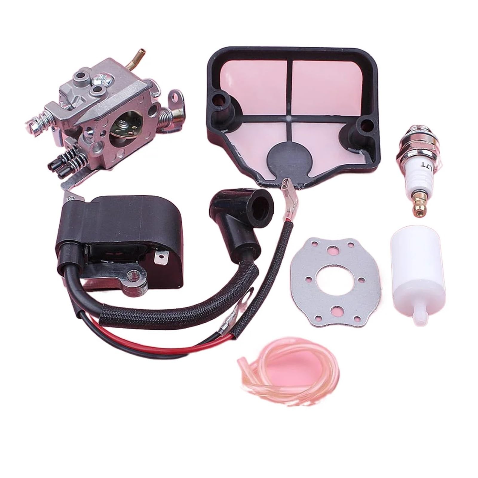 Dingmao Bobina de encendido de carburador Compatible con Hus 136, 137, 141, 142, filtro de combustible y aire, junta flexible, bujía, motosierra