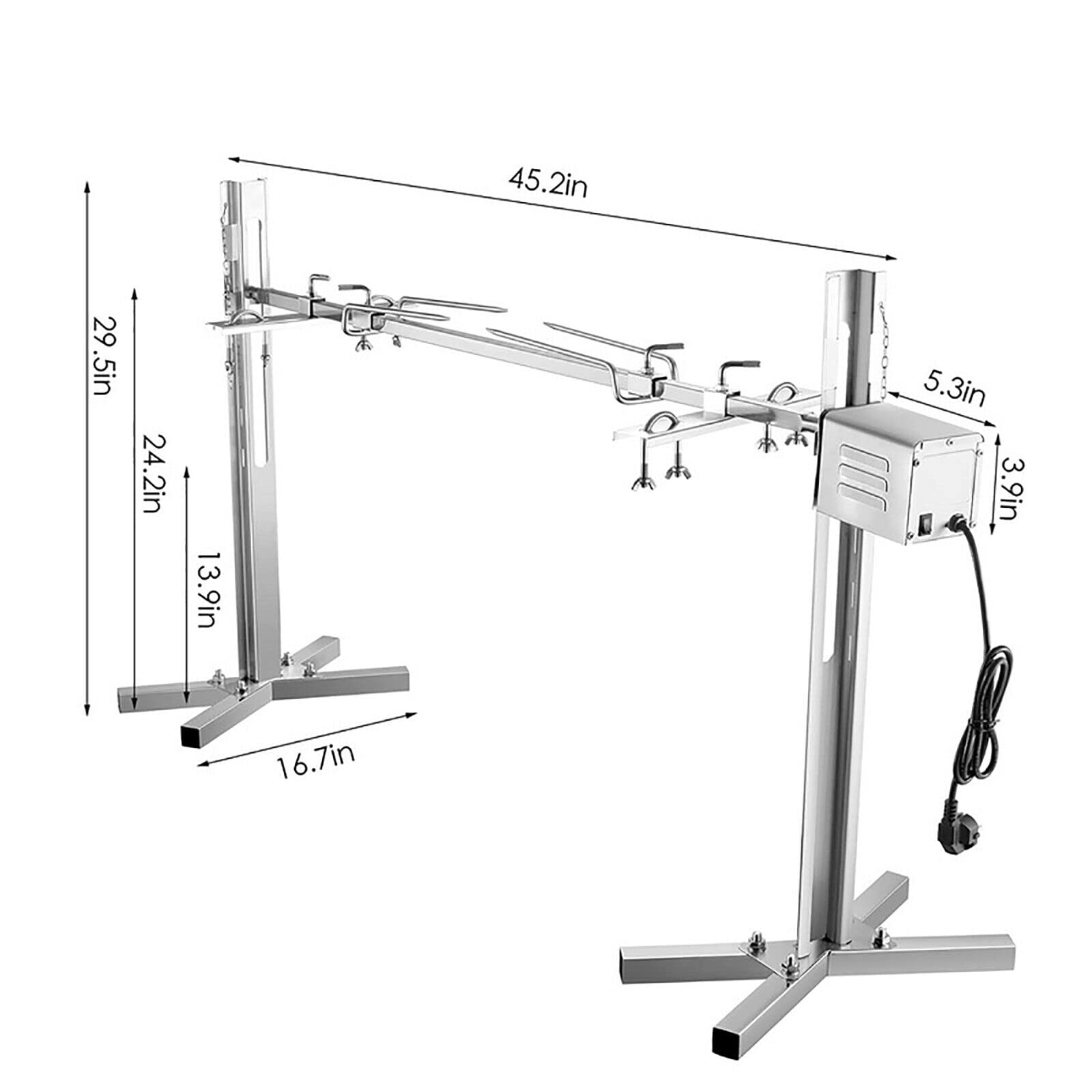 Rotisserie Piquet Rotatif en Acier Inoxydable avec Moteur Kit éLectrique Spie De Barbecue éLectrique Pipe Rotatif Brochette éLectrique pour Cochon De Lait Aiguille à Viande Spie Gril 53"