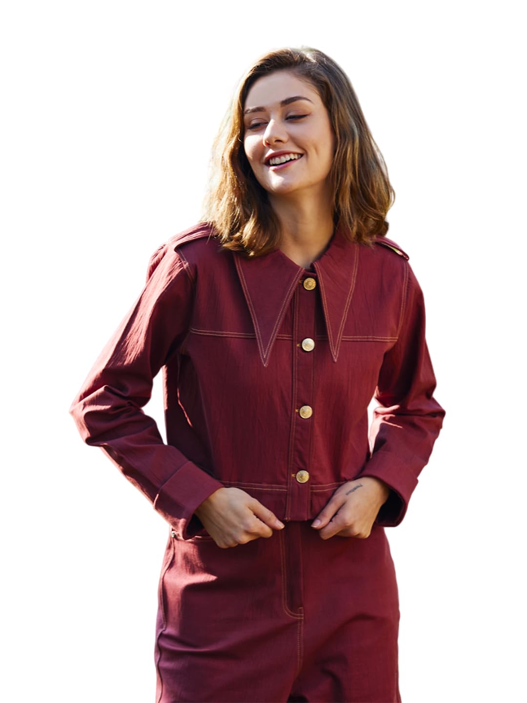 Buy PoshBery Brown Solid Zoom Collar Denim Jacket at Amazon.in