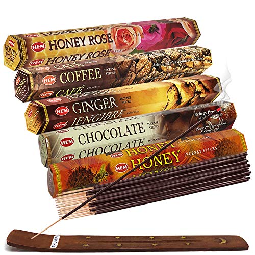 Hem Incense Sticks Variety Pack #15 and Incense Stick Holder Bundle with 5 Popular Flavor Themed Fragrances
