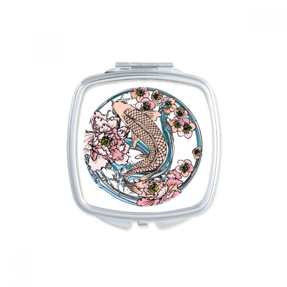 Miroir compact carpe rose lotus pour retouches en voyage