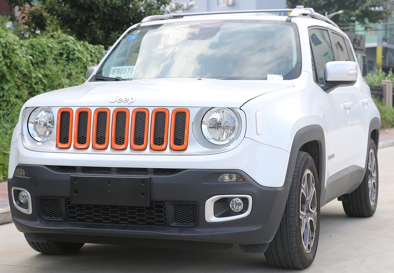 7PCS Grill Inserts Front Grille Guard Cover Trim for Jeep Renegade 2016 2017 2018 Exterior Accessories (Orange)