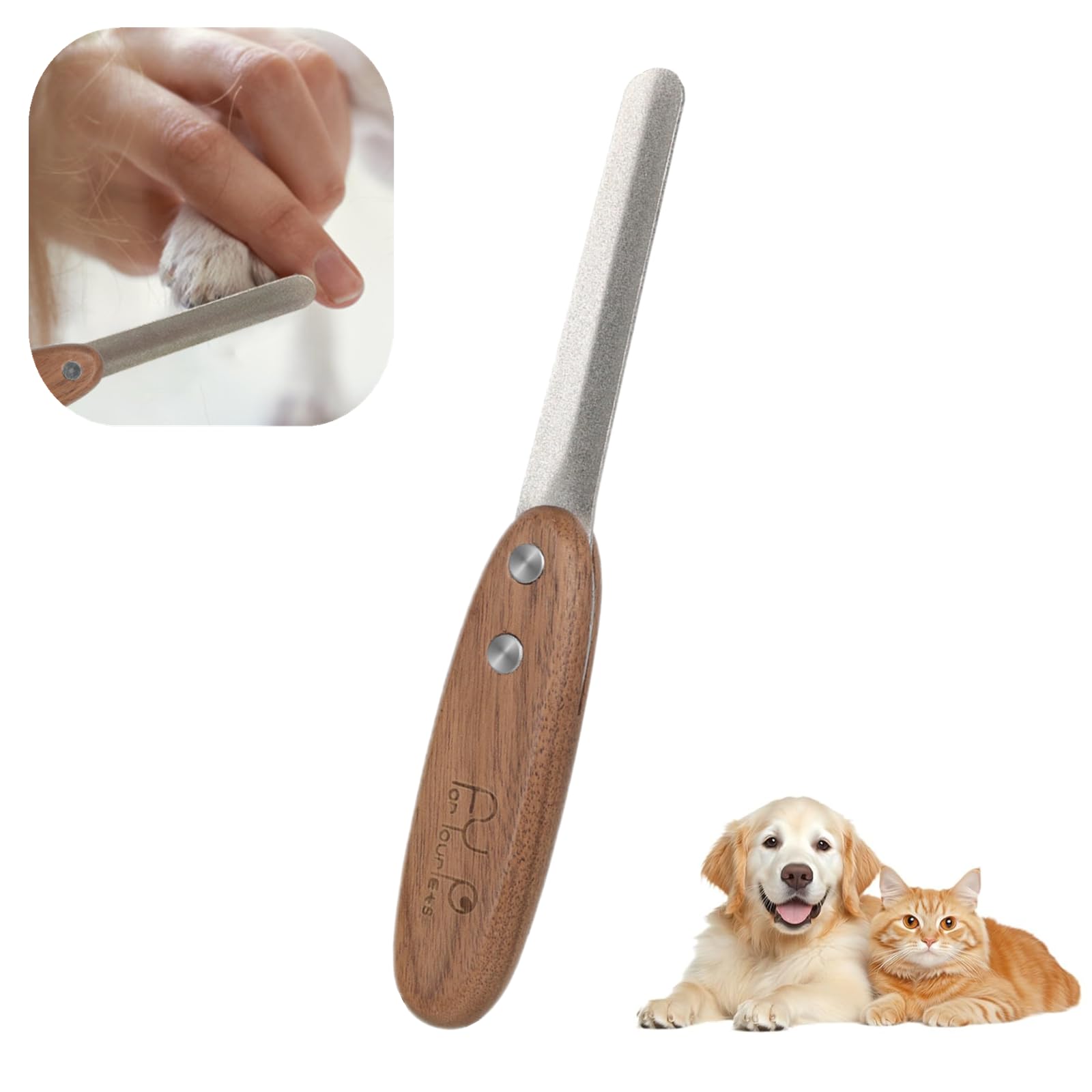 NffPOTRee 1 Pcs Dog Nail File Professional Metal Cat Nail File with Comfortable Walnut Handle for Large Small Breeds Puppies Toenails