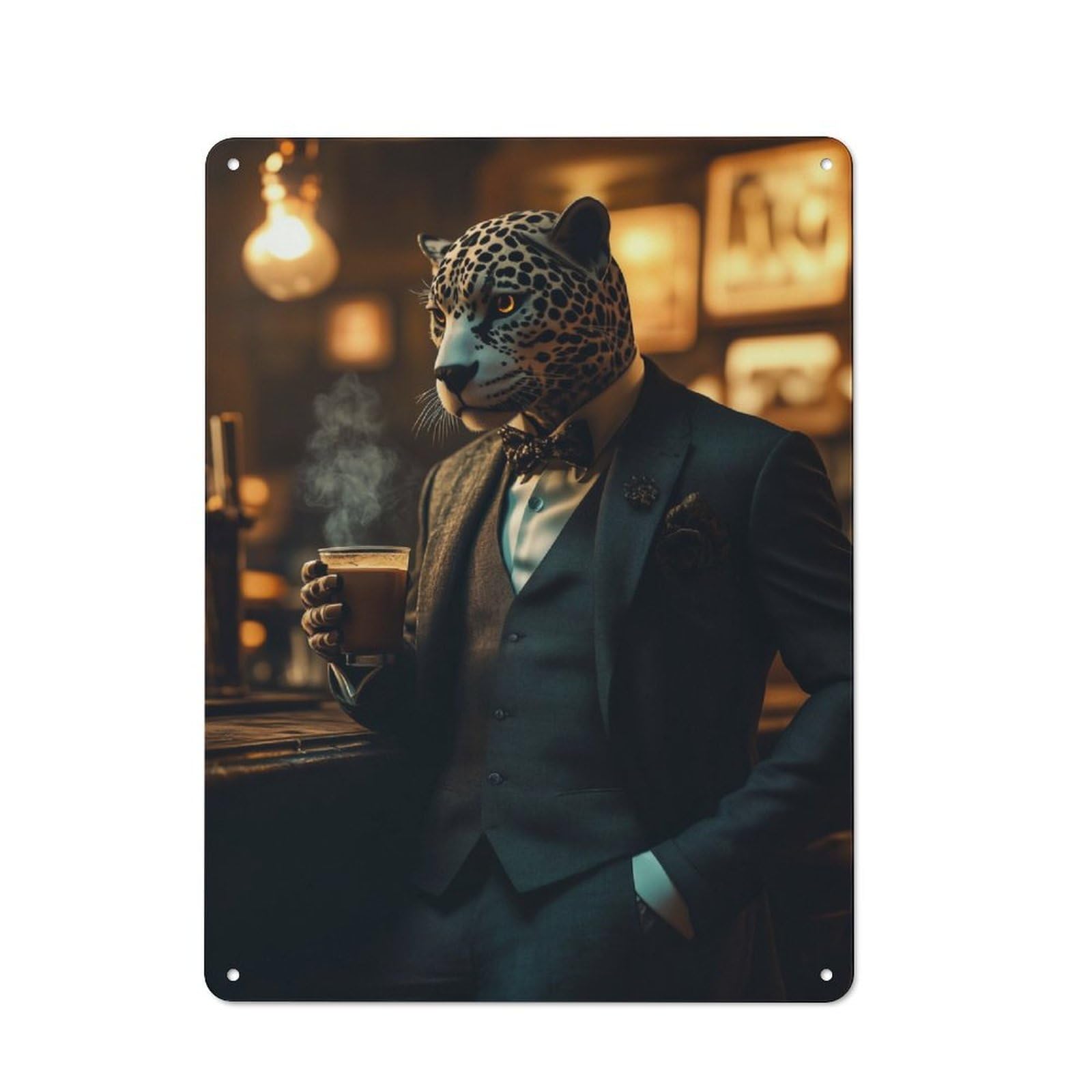 Junmoney Jaguar And A Cup Of Tea Retro Metal Wall Sign 40X30cm For Man Cave Or Games Room, A Housewarming Gift For Games Room Collectors