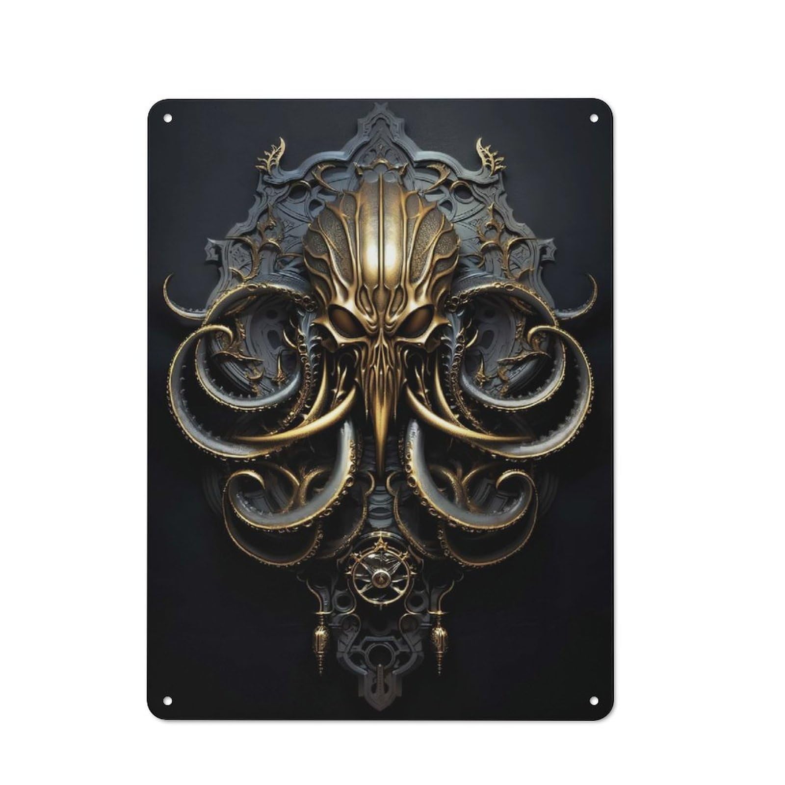 Junmoney Style-10 Rustic Golden Sea Kraken Monarch Tin Wall Sign 40X30cm, Kitchen Wall Decor For Bakery, Diner, Cafe Or Family Room