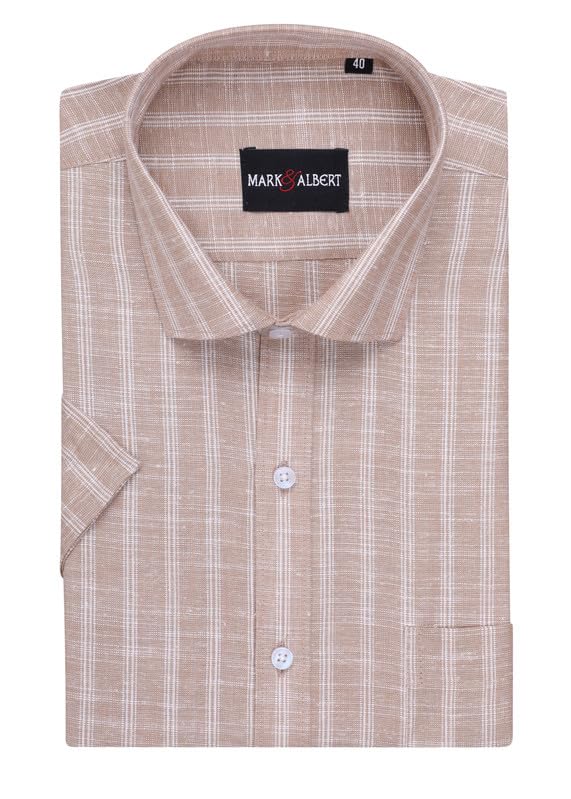 Image of MARK & ALBERT Men's Half Sleeve Cotton Linen Striped Shirt