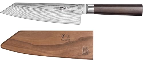 Miniatura 2 de Cangshan HAKU Series 501059 Cuchillo Kiritsuke de 7 pulgadas con funda, acero de Damasco forjado X-7