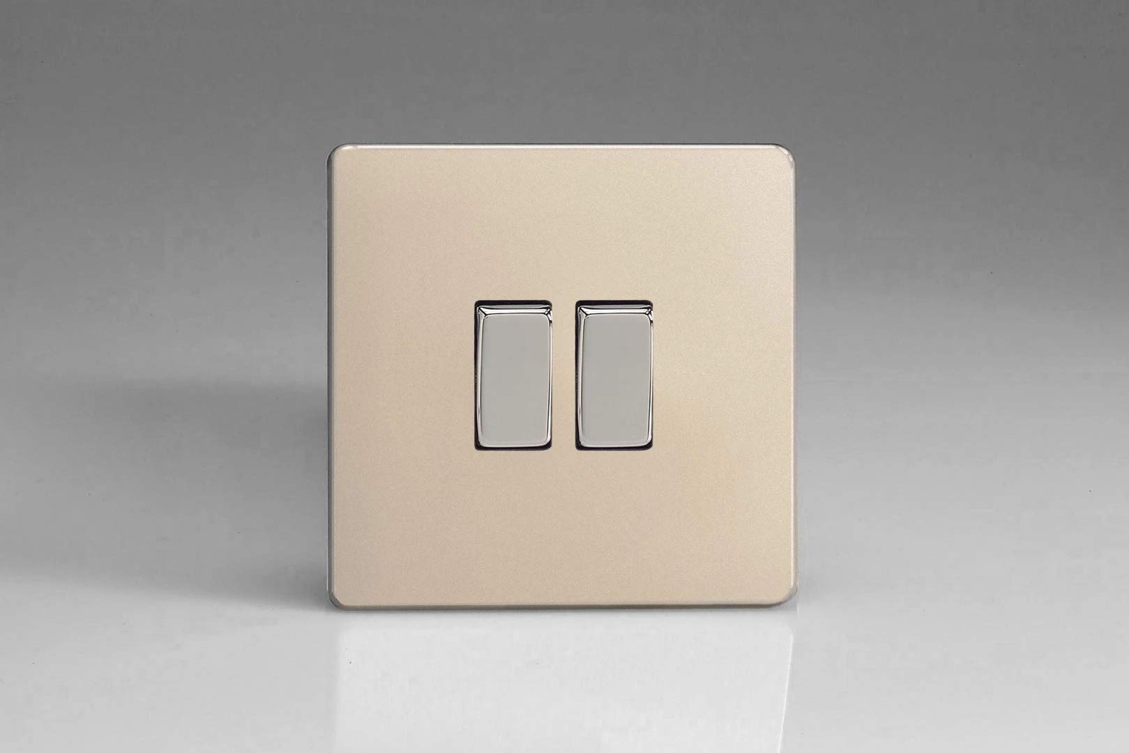 Varilight 2-Gang 10A 1- or 2-Way Rocker Light Switch Satin Chrome XDN2S