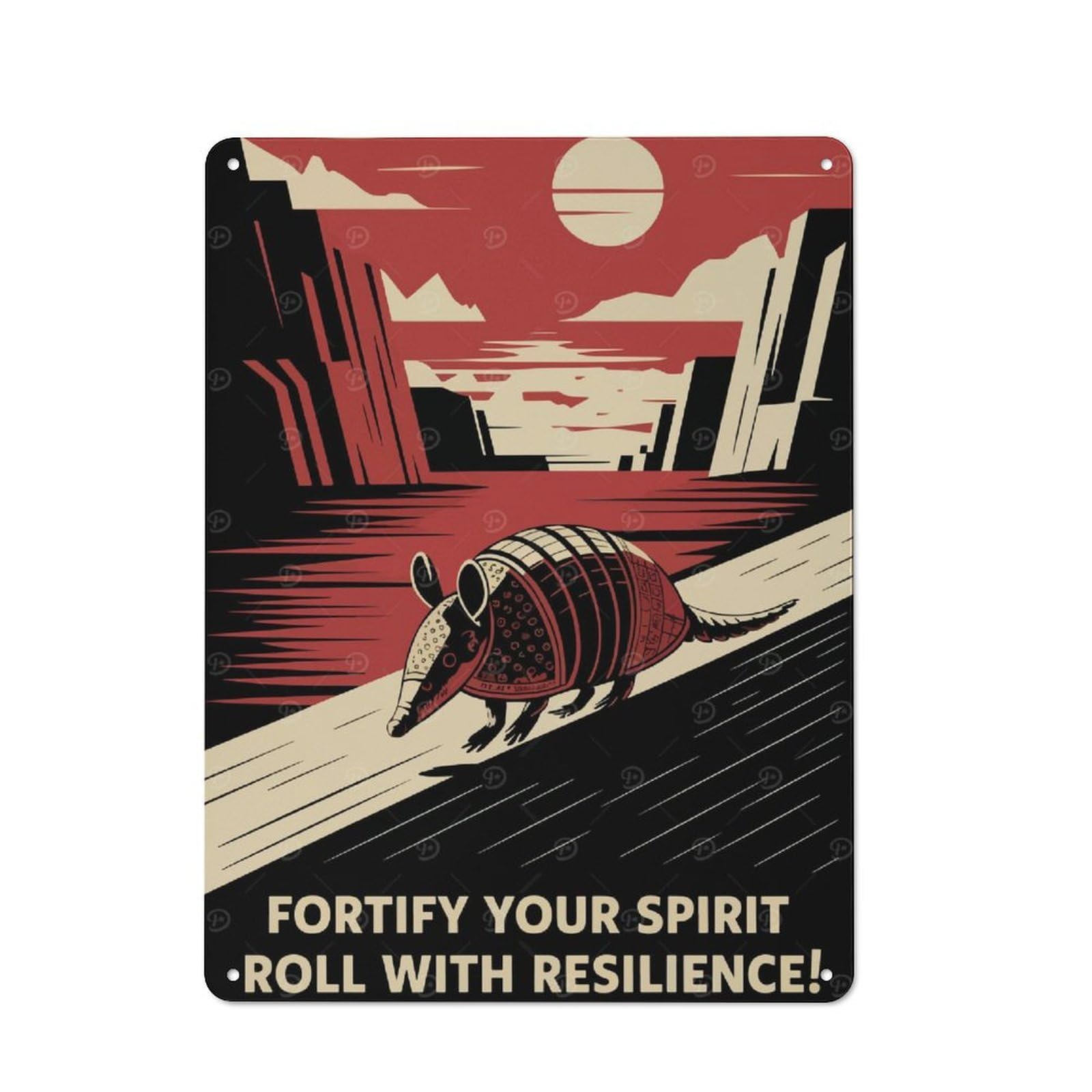 Classic Decorative Tin Plaque 40x30cm Featuring Armadillo Resilience, Novelty Wall Art for Home, Shop, Pub Or Studio Wall