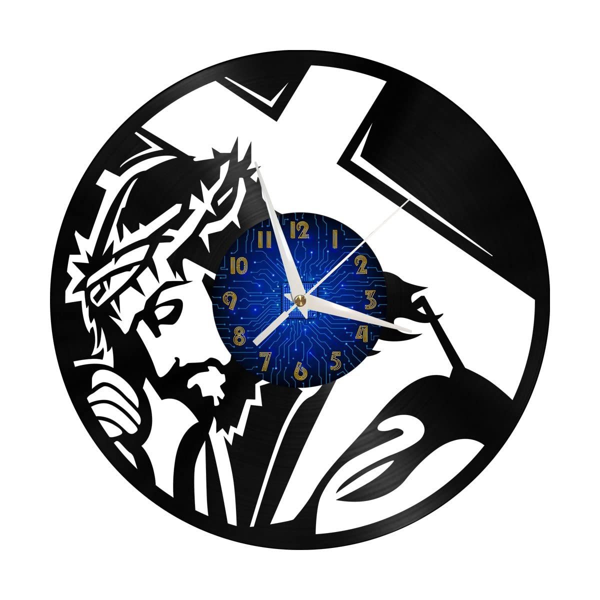 Generico SZGIT Gesù Orologio da parete in vinile, Orologio da parete in vinile nero 12 pollici per camera da letto in soggiorno(12 pollici B con LED)