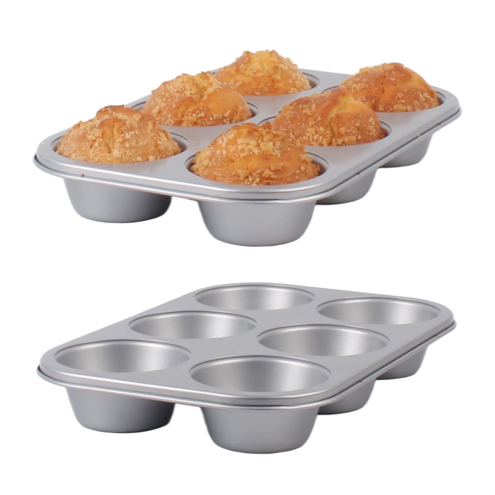 Nonstick jumbo Muffin Pans 6 Cups，2 Pack Extra Large Cupcake Tins for Baking，Premmium Non-stick Coating for Non-Toxic,Heavy Duty Carbon Steel, 3.5 dia,Deep Muffin Tray