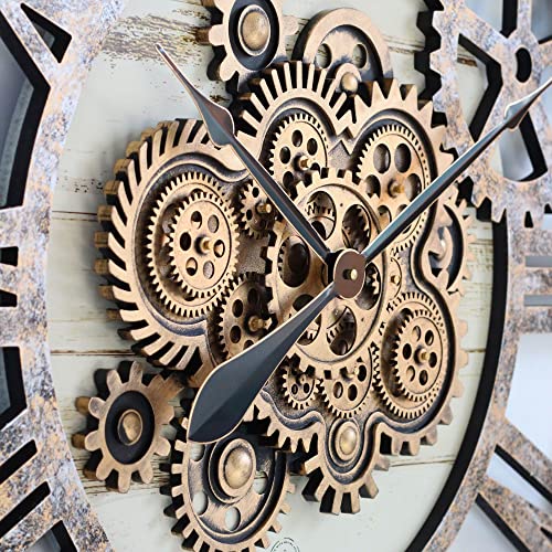 The Gears Clock 36'' Inch Real Moving Gear Wall Clock Vintage Industrial Oversized Rustic Farmhouse (Desert Beige) #TOP1