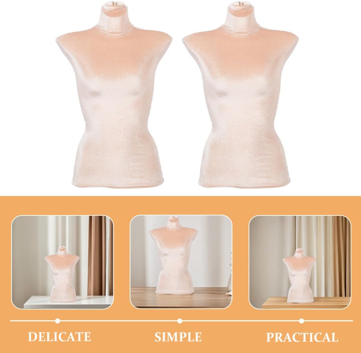 Luxshiny 2pcs Velvet Upper Body Mannequin Fabric Covers Skin Color Stretchy Model Clothing Display Covers for Retail Store Dress Form Form Fitting Female Mannequin