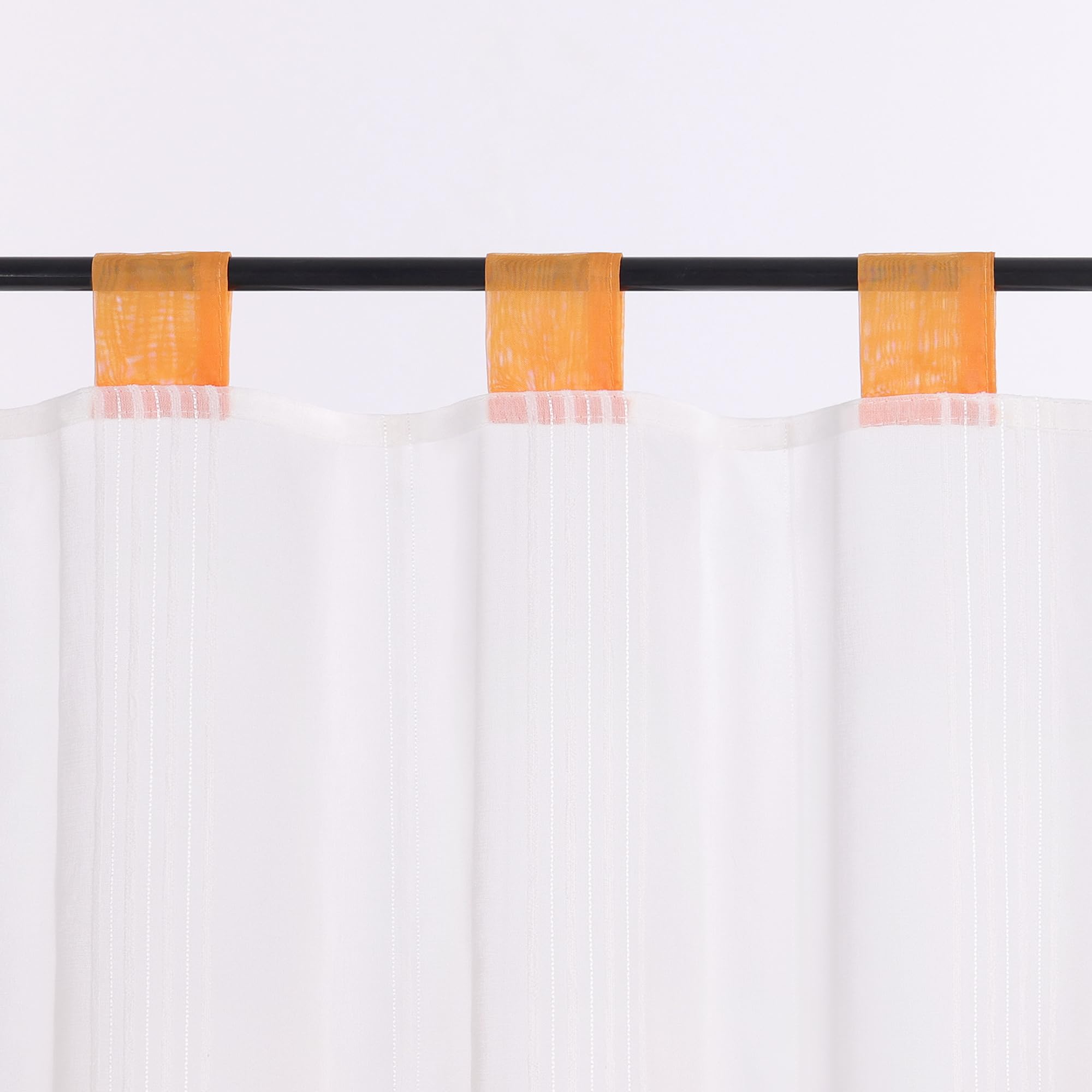 Joyswahl Leonie Rideaux Brise-Bise Transparent Avec Pattes Passe Tringle Rayures Rideau Cuisine Décoration De Fenêtre Orange HxL 60x120cm
