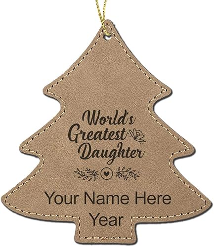 Miniatura 3 de LaserGram Personalized Christmas Ornament, World's Greatest Daughter, Faux Leather, Custom Laser Engraved Gift Idea (Tree Shape, Black) Black With