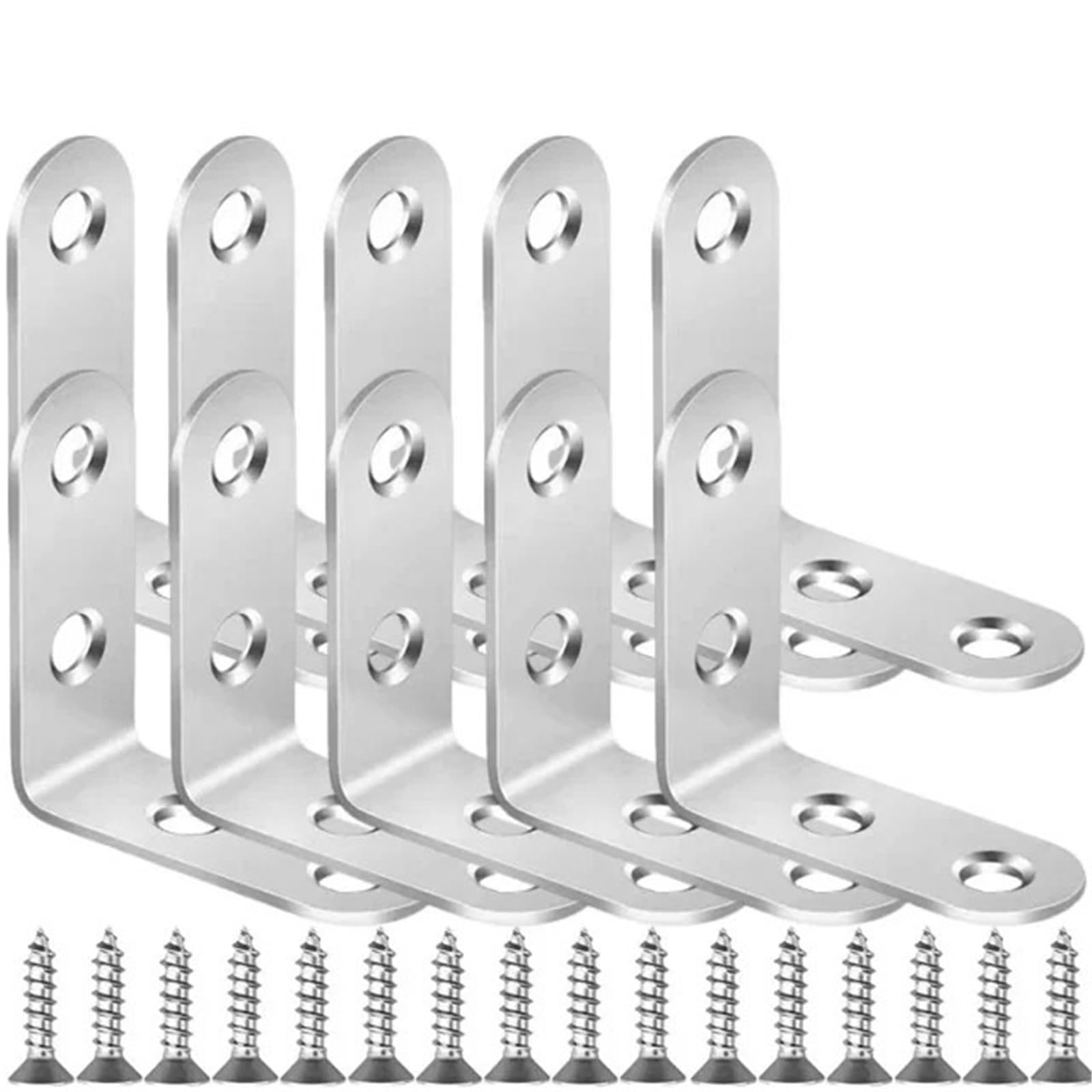 Rrypbovg 10Set-16X40mm L Brackets Stainless Steel With Screws Cabinet Corner Brace Joint Fastener Wood Screens Shelf Furniture Hardware(10Set-16X40mm)