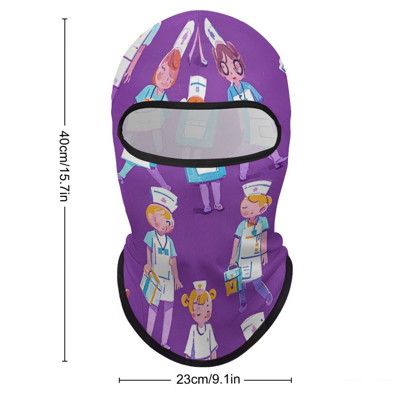 Breathable Balaclava, Nurse Pattern Purple Face Cover, Ski Mask for Outdoor Sports & All-Season Use