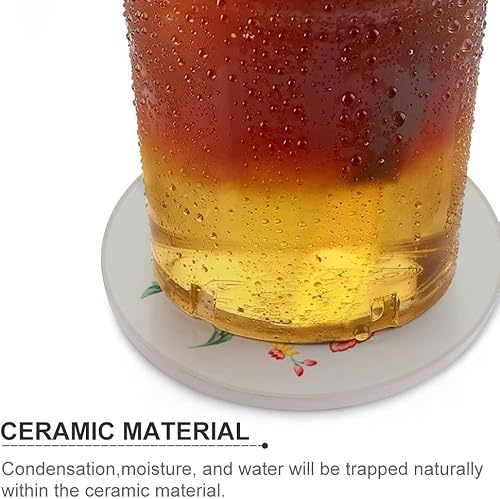 Miniatura 4 de Juego de 4 posavasos de cerámica para bebidas, juego de 4 absorbentes para mesa, textil, clásico, primavera, rosa, rosa, base redonda, corcho, taza