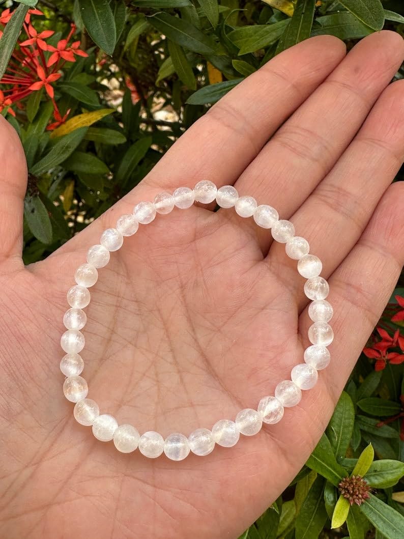 LKBEADS Natural selenite 8 mm rondelle smooth 7 cali półprecyzyjne koraliki bransoletka z koralikami dla mężczyzn i kobiet, uzdrawiająca, kryształowa, rozciągliwa, uniseks, bransoletka z koralikami,