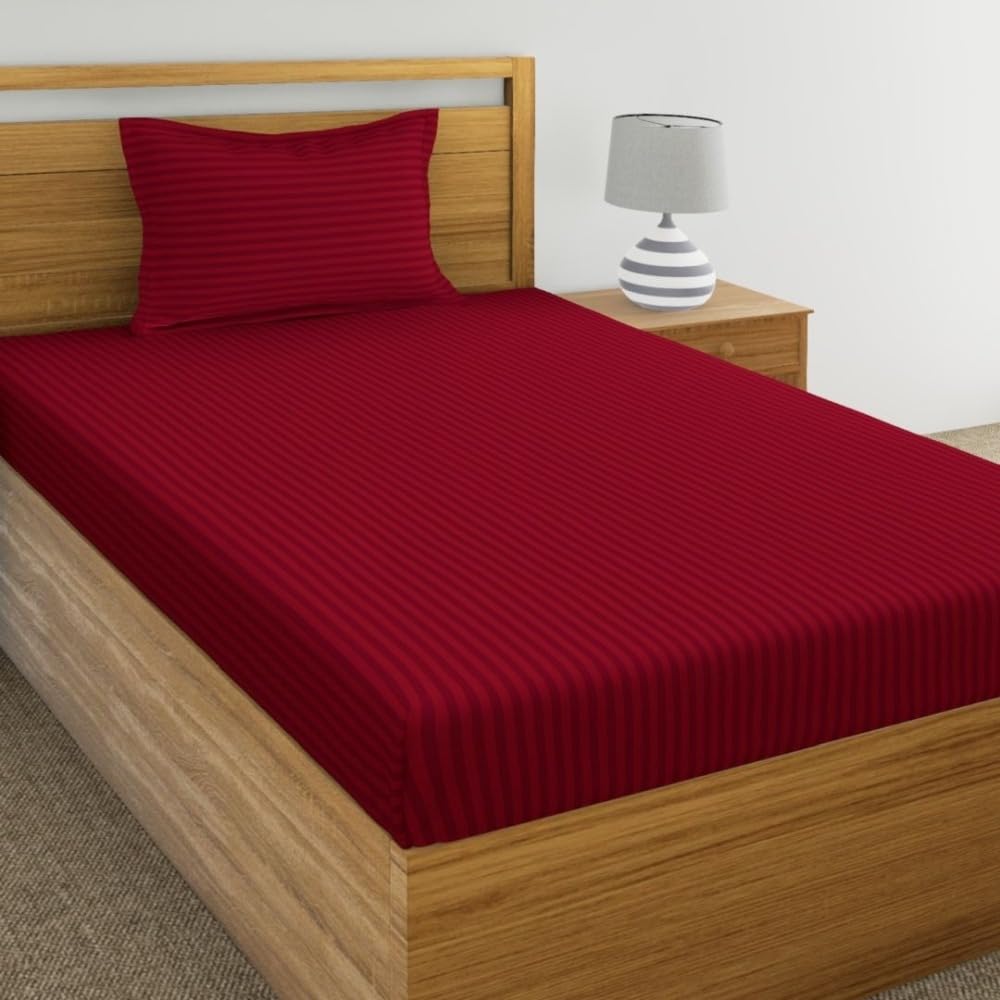 IVAZA 220 Cotton Feel Glace Cotton 1 Single Bedsheet with 1 Pillow Cover (90X60 Inch) Maroon-picture-10