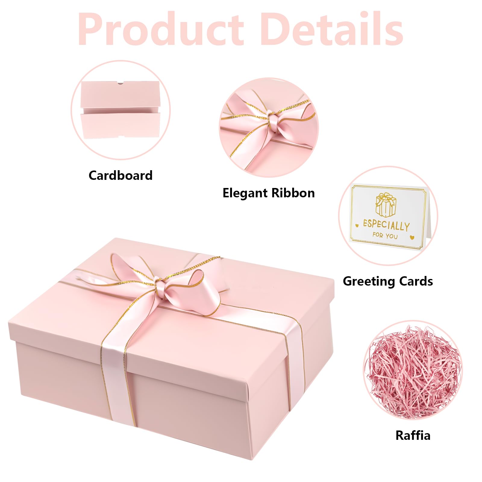 Scatola Regalo Di Lusso Rosa Con Coperchio E Nastro – 27,5x19x8,6 Cm Pieghevole Con Biglietto D'Auguri Per Gioielli