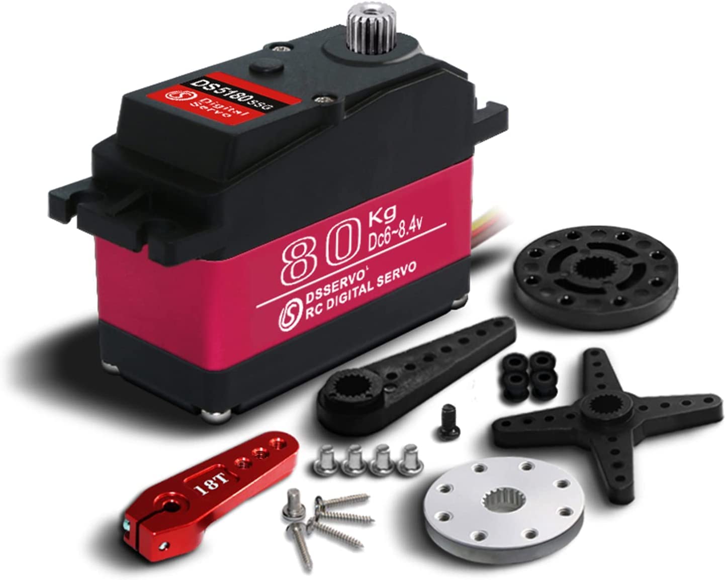 YUNIQUE GREEN-CLEAN-POWER - Servo Motor DS5180 7.4V 80KG | High Torque Metal | CNC Aluminum, Waterproof | Suitable for RC Crawler, Robot, Car 1/10, Aluminum