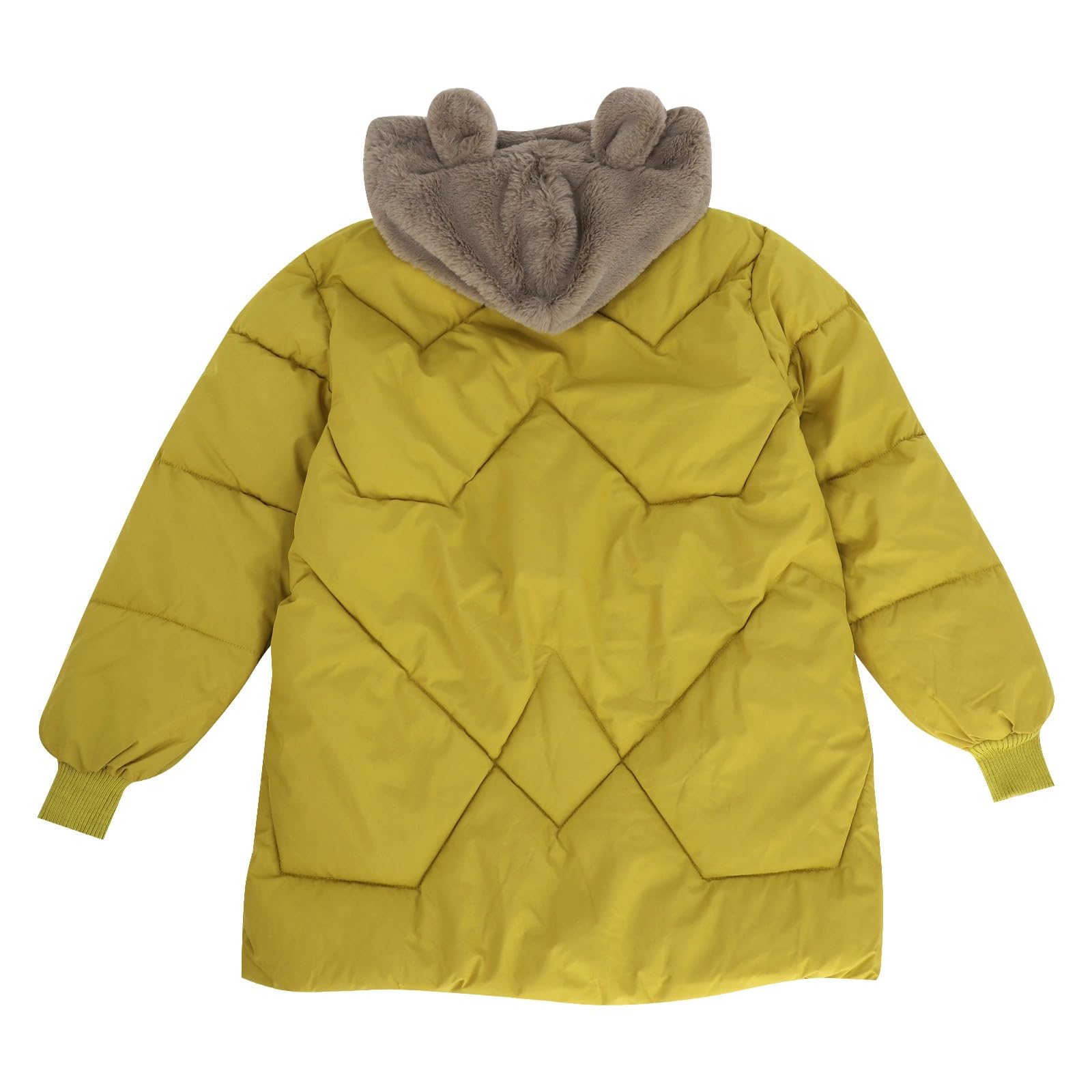 Kids Girls Hooded Winter Coat Long Sleeve Warm Fleece Bear Ears Zipper Down Padded Jacket with Big (Yellow, 9-10 Years)