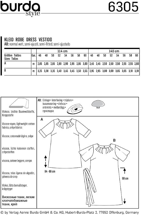 Burda Style Sewing Pattern B6305 Women's Top and Dress