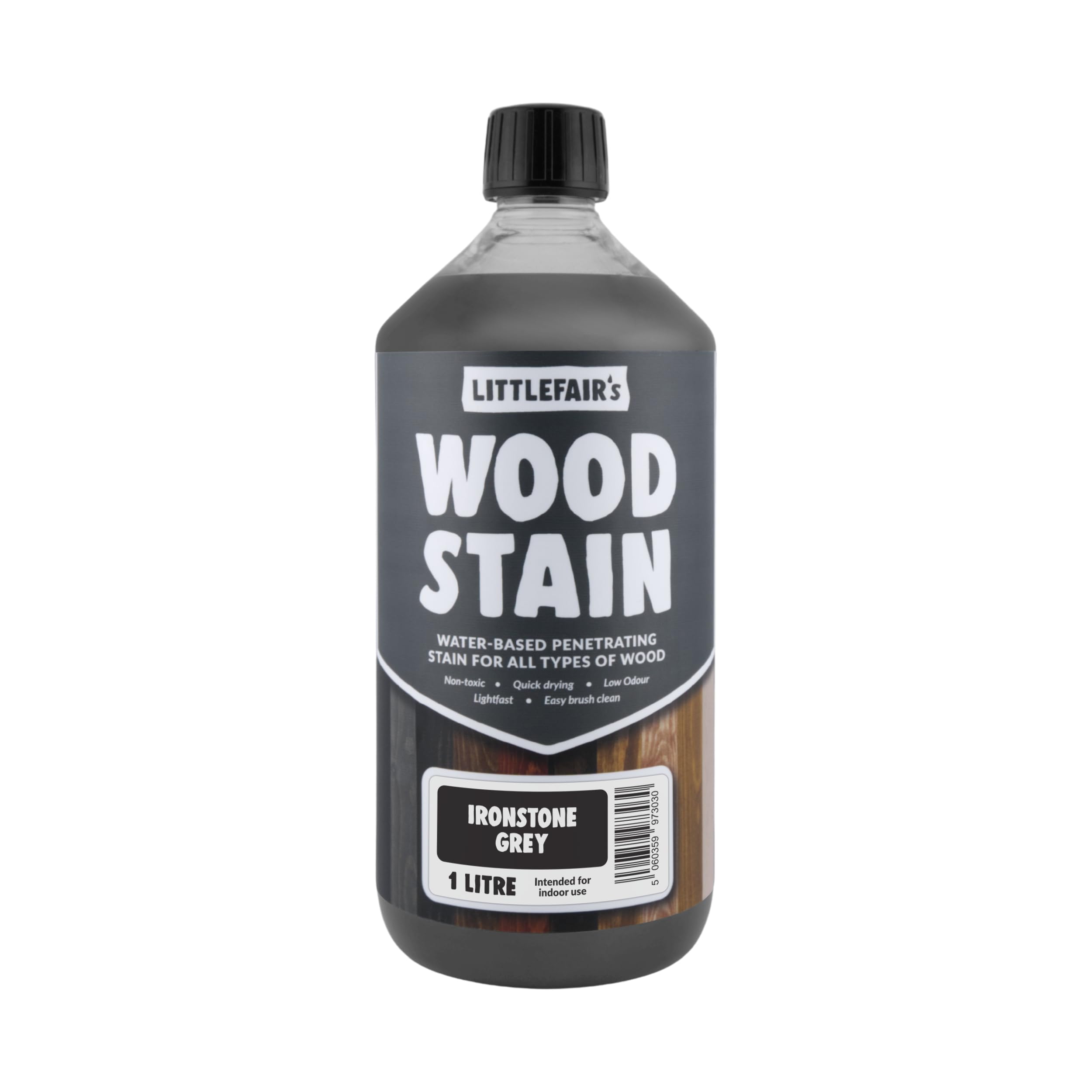 Littlefair's Ironstone Grey Wood Stain Water-Based - (Ironstone Grey) – Non-Toxic, Eco-Friendly & Quick Drying - Easy-To-Apply, Concentrated Formula For All Wood Types – 1 Ltr