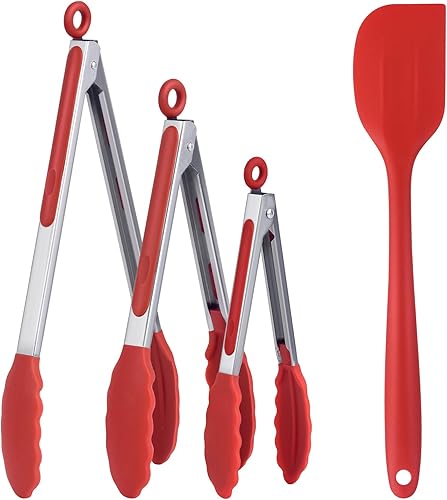 Miniatura 4 de Pinzas de cocina para cocinar, pinzas de silicona con bloqueo, pinzas de buffet, pinzas de acero inoxidable para servir, pinzas de 7, 9 y 12