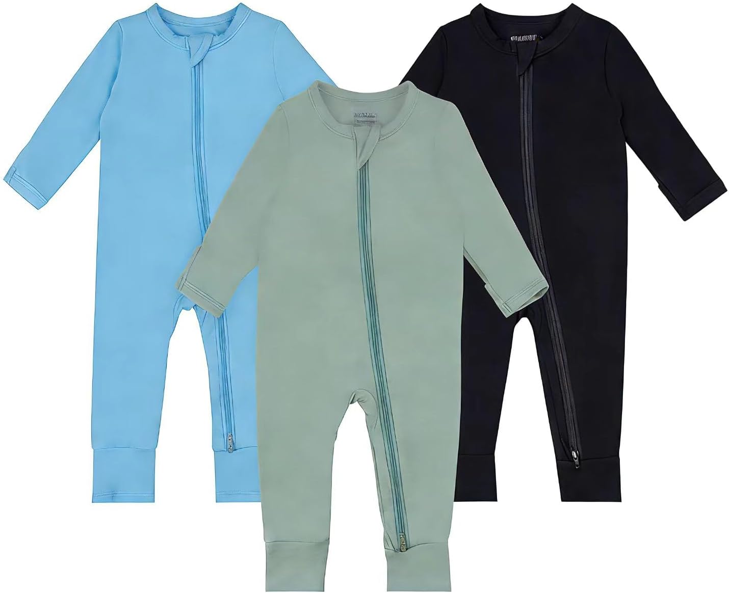 Rayon Made From Bamboo Baby Footless Pajamas Long Sleeve 2 ways Zip Sleepers for Boys Girls 3 Packs