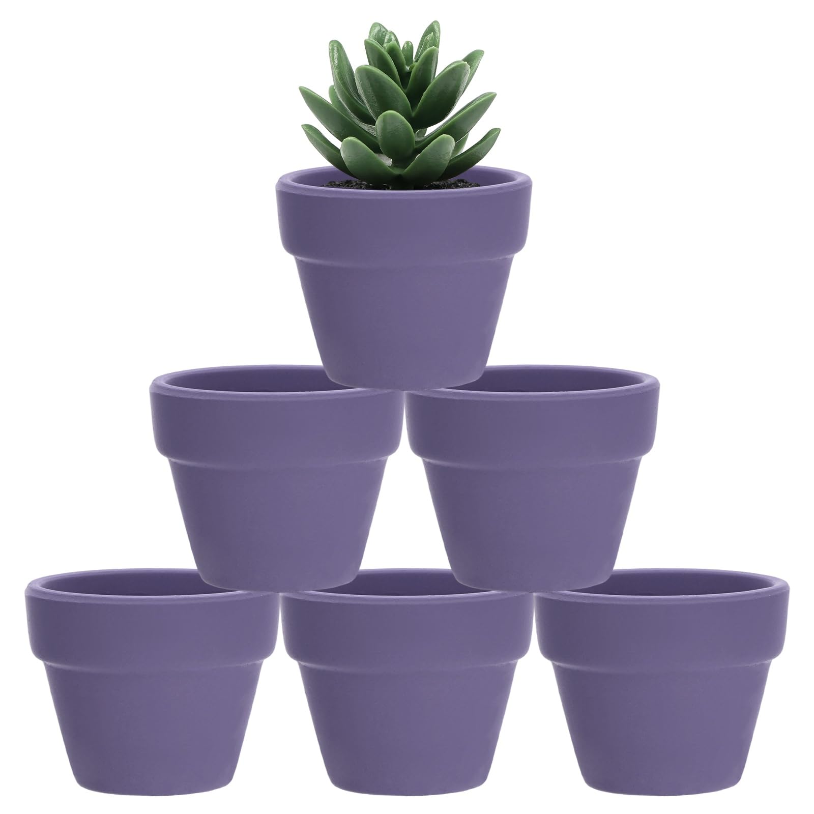 M METERXITY 6-Pack Mini Terracotta Pots, 2" Ceramic Tiny Breathable Clay Planters with Drainage Holes for Succulent Plants/DIY Crafts, Small Terracotta Pottery Planters [Dark Purple]