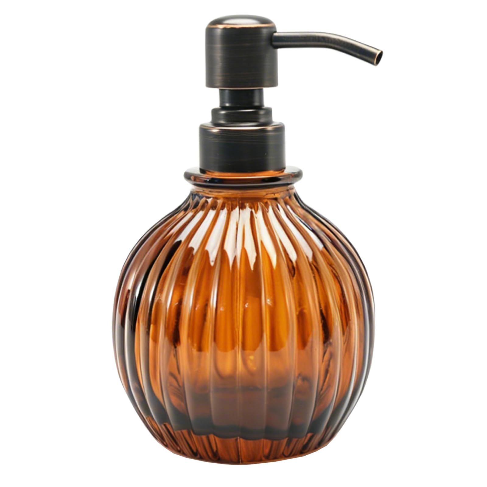 Amber Soap Dispenser Bathroom Oil Rubbed Bronze Pump, Vertical Striped Pumpkin-Shaped Stainless Steel Pump Liquid Soap Dispenser Sphere Countertop Hand Kitchen