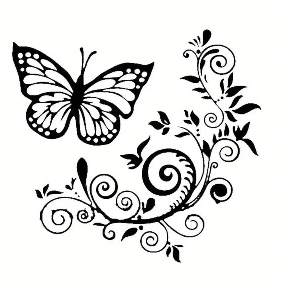 Car Stickers Only Butterfly Flower Car Sticker Reflective Vinyl Decal(Black)