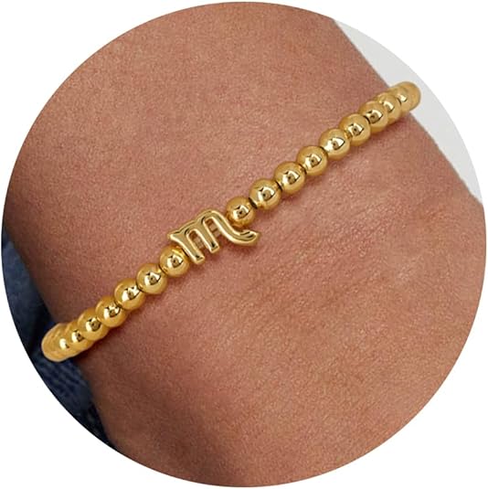 Gold 12 Constellations Bracelets for Women, 18K Gold Plated Beaded Stretch Bubble Bracelets Charm Jewelry Bracelet Gifts for Birthday Mother's Day Valentines Christmas