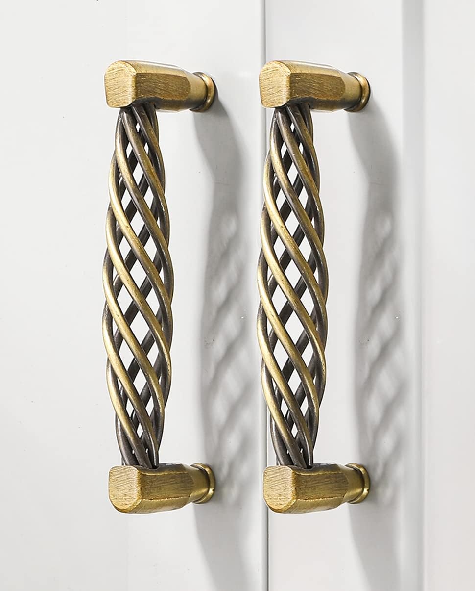 2 Pack Birdcage Cabinet Pulls Matte Black Bronze Metal Oval Nest Twist Kitchen Cupboard Handles Retro Birdcage Cabinet Handles Vintage Brass Cabinet Knob Drawer Hardware (160 mm, Bronze (B))