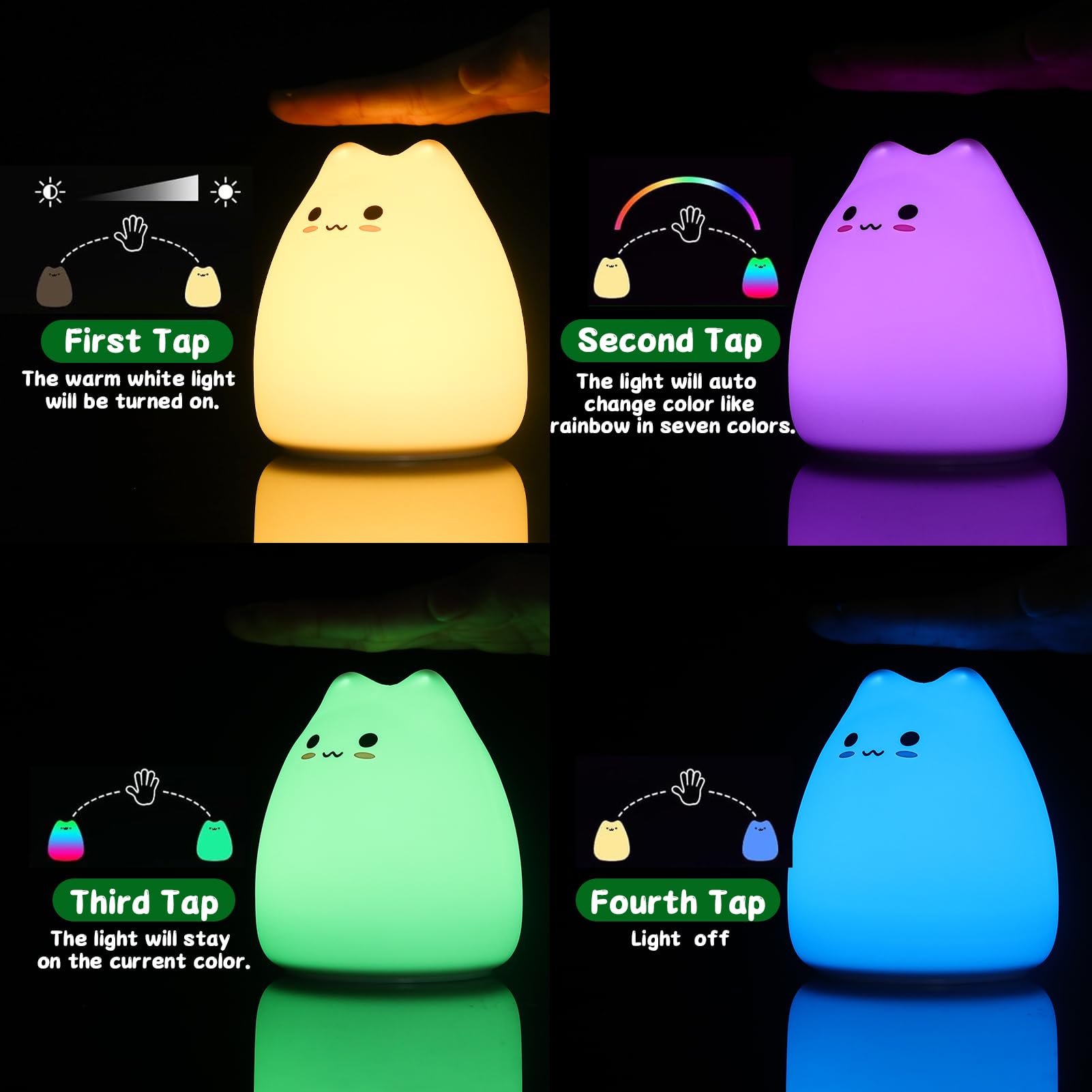 LOVERUIS Luce Notturna Bambini Kawaii Lampada Gatto Lampada Bambini Notturna Cameretta Bambina Ornamentale Regalo Bambina Silicone Morbido Batteria a 7 Colori Gattino Lampada (Agriturismo)