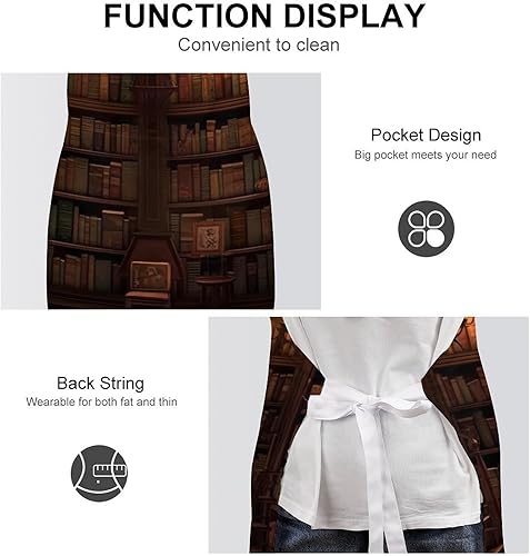 Miniatura 6 de Personalized Book Room Library Adult Apron, Kitchen Cooking Aprons for Woman Man, Adjustable Bib Apron with Pocket for Baking, BBQ Crafting