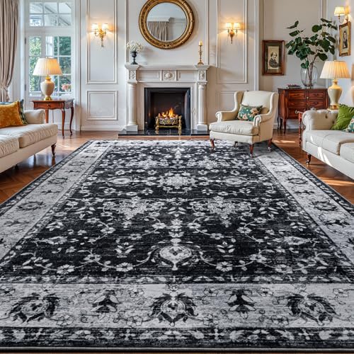 Lascpt 9x12 Area Rug, Washable Non-Slip Vintage Large Rugs for