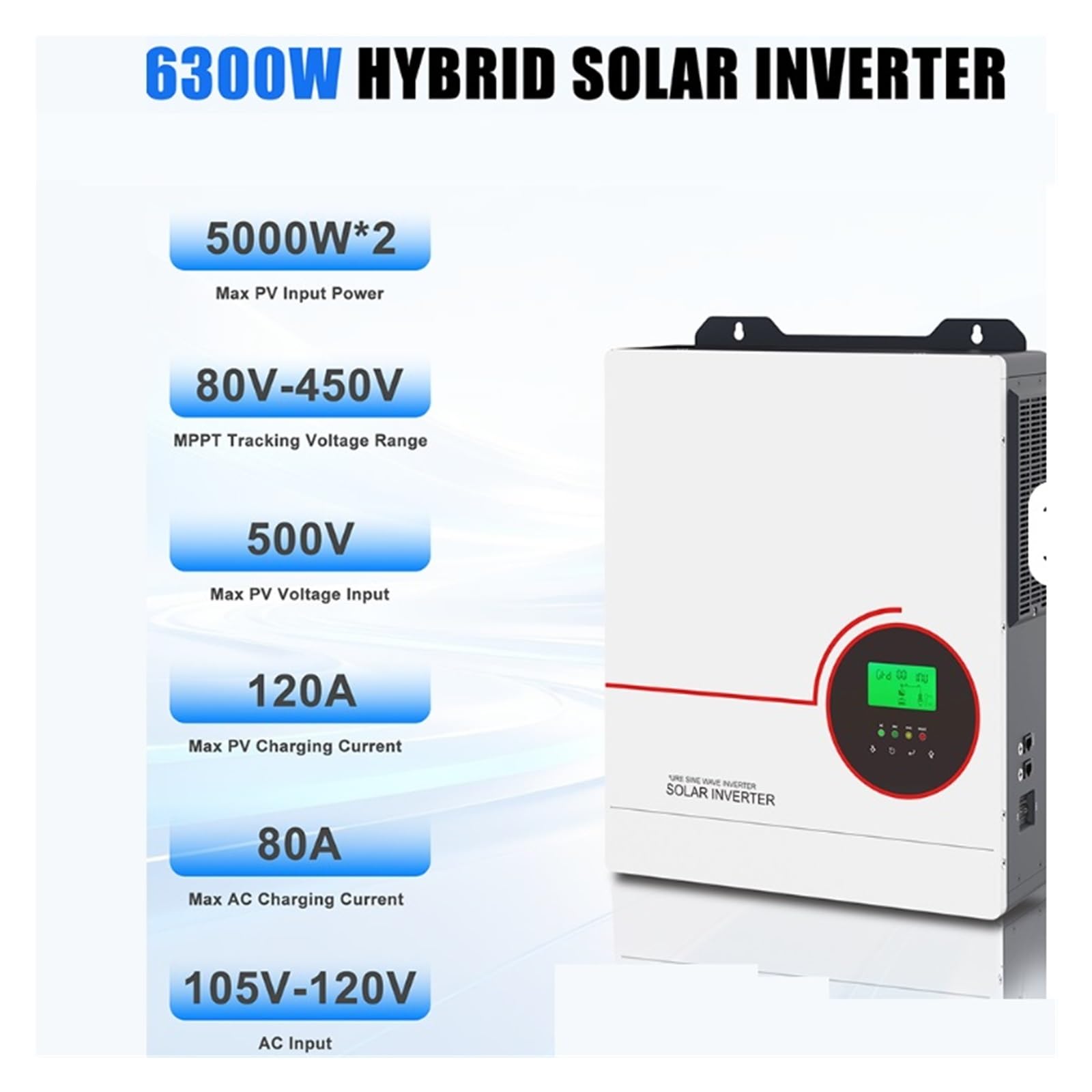 Inverter ibrido solare MPPT, inverter CA a onda sinusoidale pura da 6,3kW