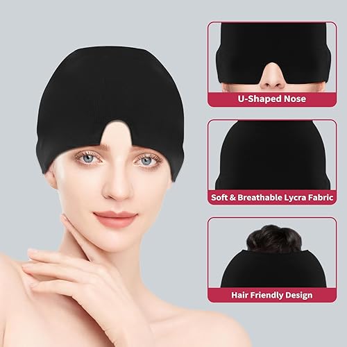 Miniatura 5 de Gorro para aliviar el dolor de cabeza de migraña, máscara de gel para los ojos, para aliviar la migraña, para terapia de calor y frío, máscara de
