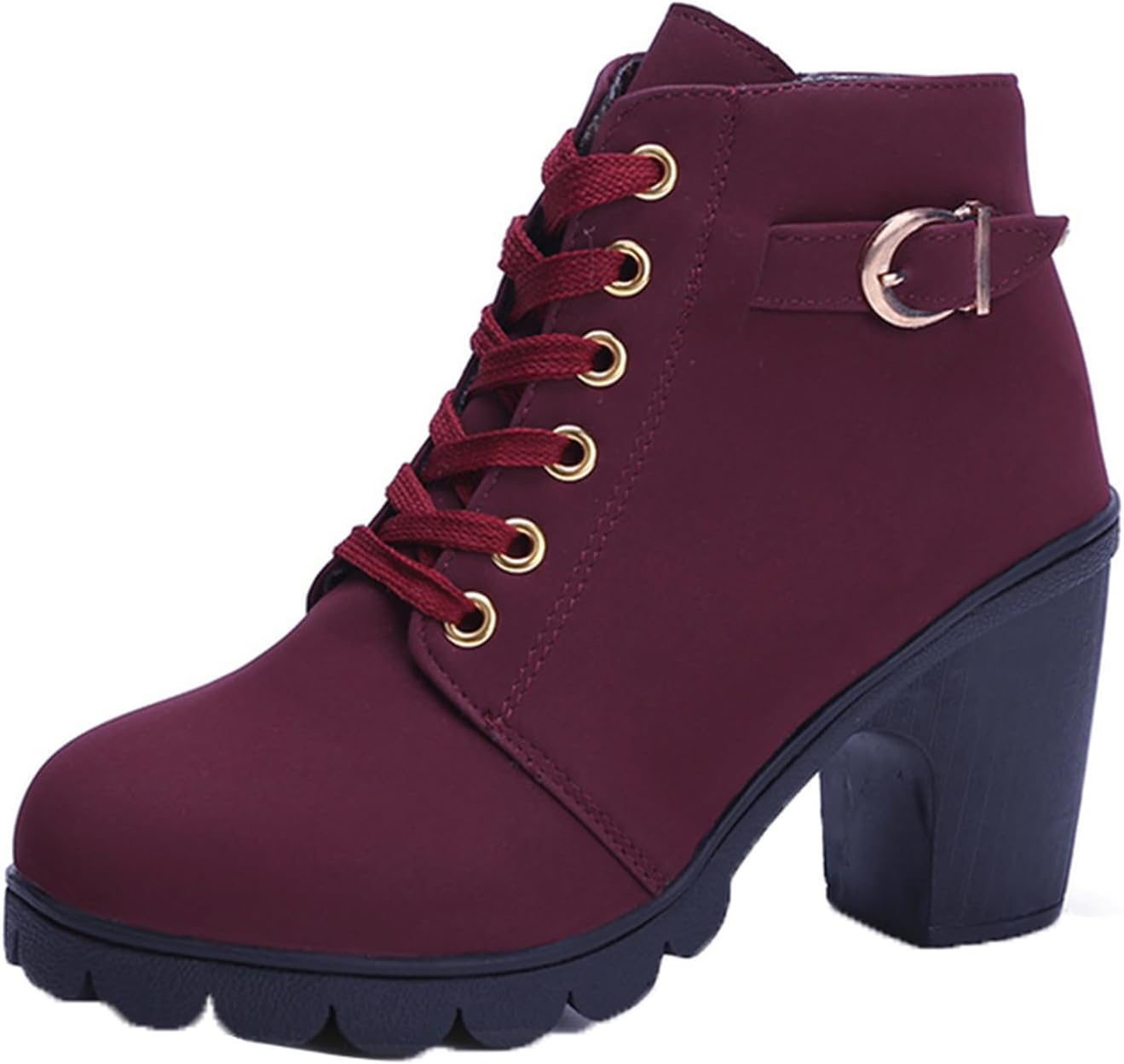 [VANDROUP] 厚底ブーツ レディース レースアップショートブーツ サイドジッパー付き シューズ 仕事 ワイルド ショートブー