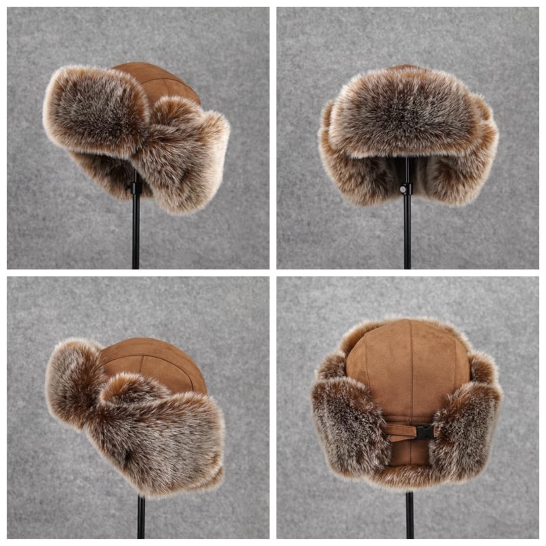 Chapeau bomber luxueux en daim synthétique – Chapeau d'hiver avec cache-oreilles Ushanka