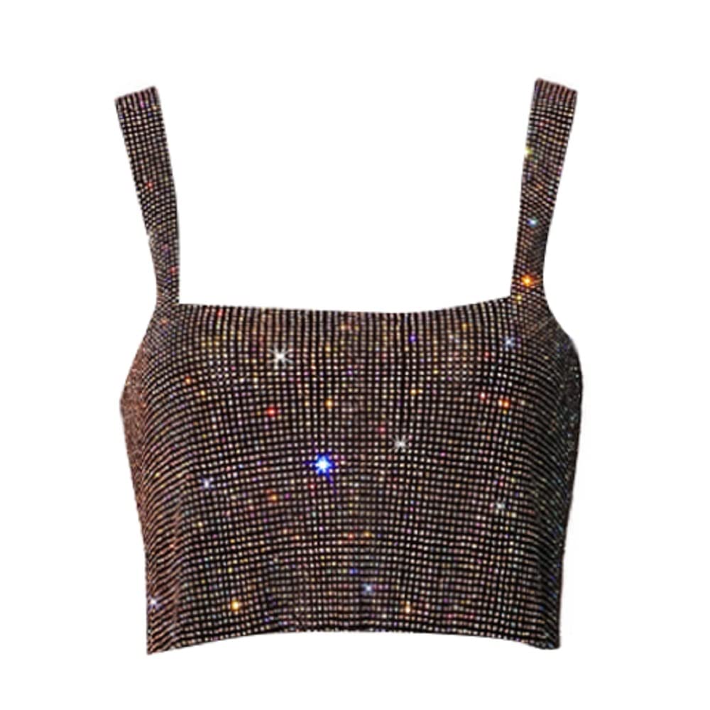 Women Sexy Sparkly Rhinestone Rave Crop Tops Sleeveless Tank Top Shirt Body Jewelry for Club Festival Dance